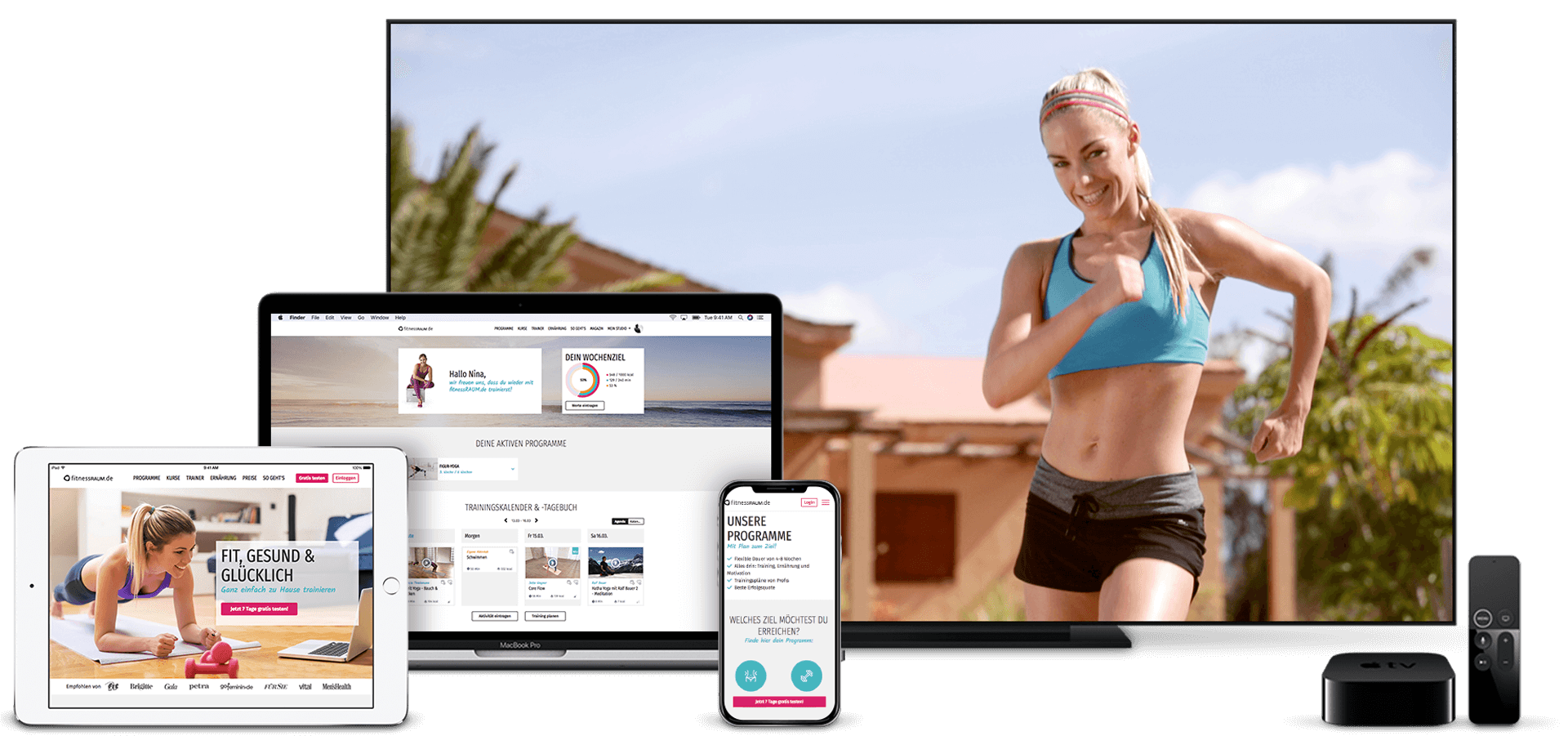 Geräte auf denen die Fitnesswelt der ias-gruppe gezeigt werden